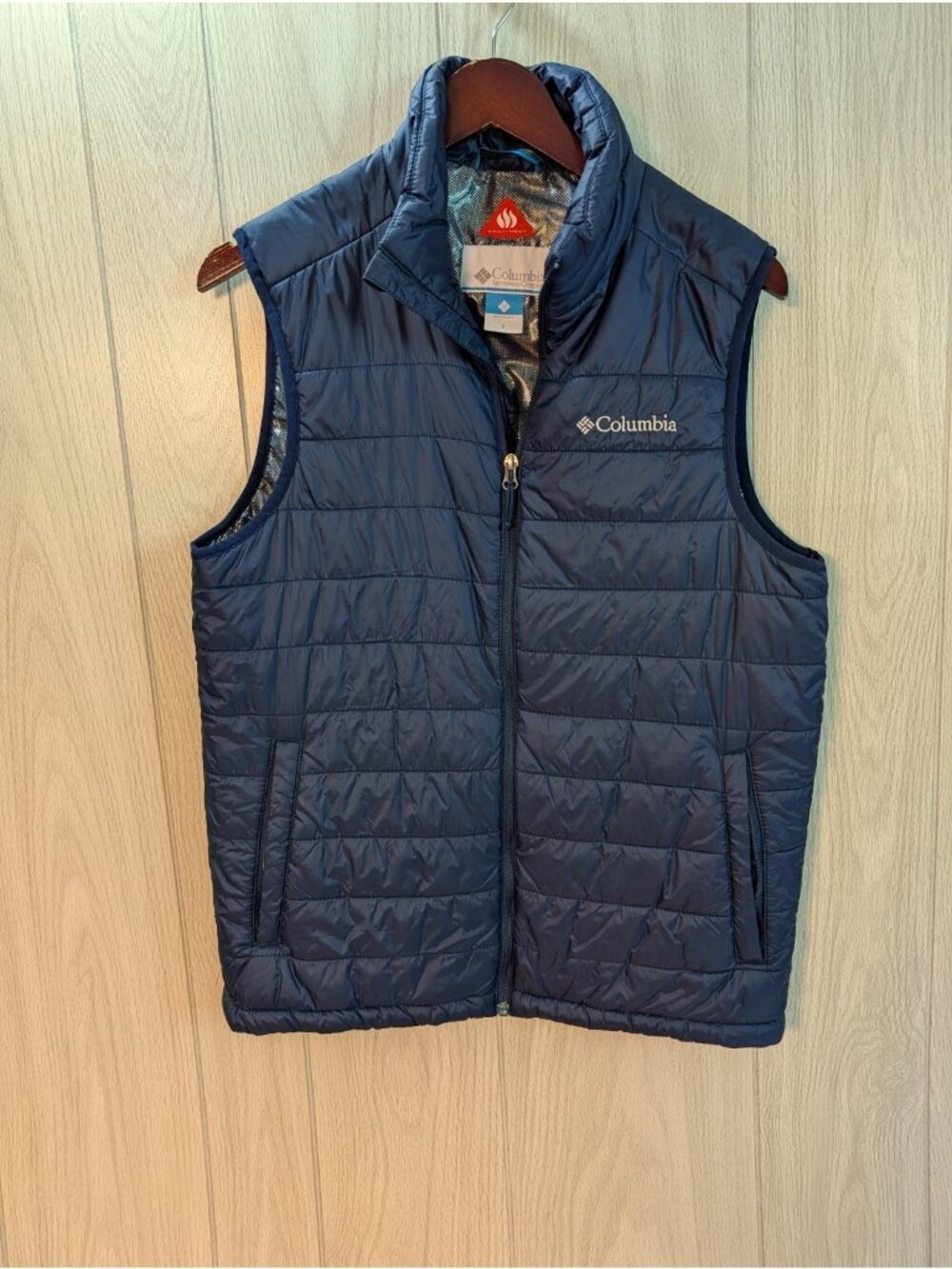 Columbia Omni Heat Mens Small Blue Puffer Vest Insulated Full Zip Outdoor